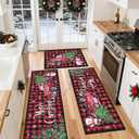 Ileading Christmas Kitchen Rugs Sets of 3, Washable Christmas Rugs for Kitchen, Non Slip Christmas Kitchen Rugs and Mats, Farmhouse Kitchen Floor Carpet Set for Winter Xmas Holiday Decoration