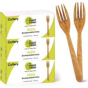 Premium Quality 100% Biodegradable Forks Made of Vegetable Fibers, 300 PCS of 6.7 Long Heavy-Duty and Splinter Free Eco-Friendly Forks, Perfect Sustainable Cutlery for All Types of Occasions (Brown)