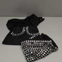 chicyes Womens 2 Piece Outfits Sexy Long Sleeve Top Rhinestone Sparkly Vacation Concert Fall Outfits Spring Mini Skirt Set (Medium, Black)