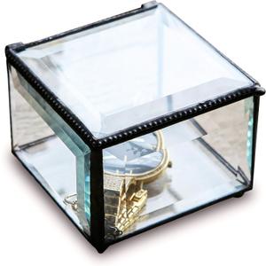 Retro Clear Glass Box Keepsake Jewelry Trinket Boxes Home Decor, Beveled Glass Display Box, 3.75x3.75x3 in