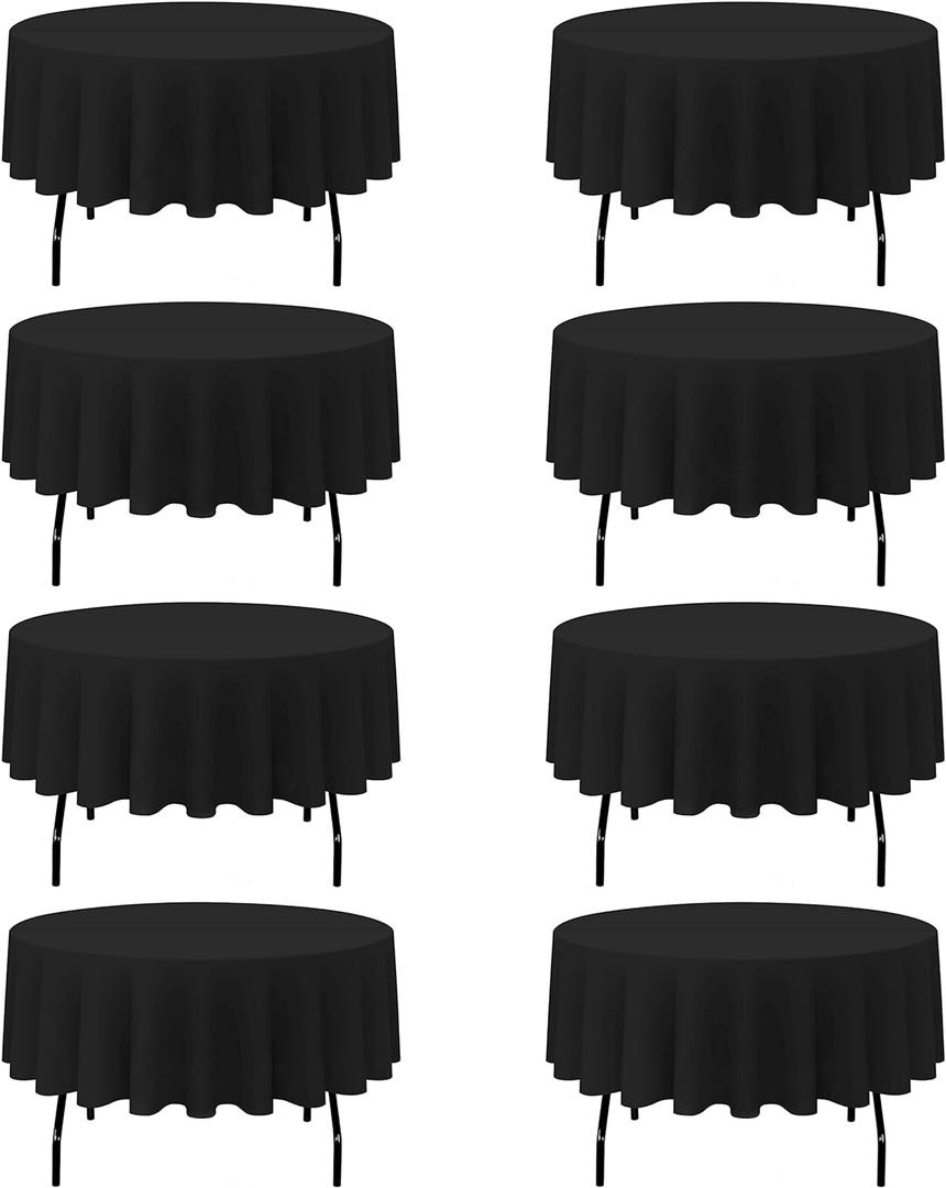 BRILLMAX 8 Pack Black Round Tablecloths 90 Inch - Circle Bulk Linen Polyester Fabric Washable Table Cloth Cover for Wedding Reception Banquet Birthday Party Buffet Restaurant