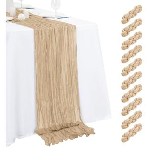 10 Pack Beige Cheesecloth Table Runner 17x108 Inch Semi Sheer Boho Gauze Cheese Cloth Table Runners, for Wedding Bridal Shower Birthday Party Home Decor Garden Farmhouse