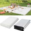 Hahafelt 91x 71 in Extra Large Outdoor Picnic Blanket with Waterproof Mat Oversize Beach Woven Cotton Yarn Blanket with Fringe Machine Sandproof for Spring Summer Camping Beach Park(Boho,White)