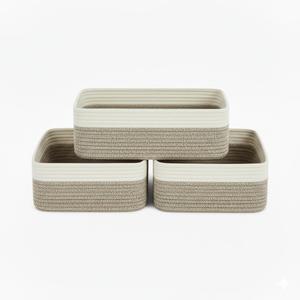 Storage Baskets for Organizing 3 Pack, Woven Baskets for Storage 15"x11"x5.1", Shelf Basket Closet Basket Empty Gift Baskets Woven Storage Bins, White & Mixed Brown