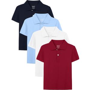 OHD 4 Pack Boys Polo Shirt Cotton School Uniform Polo Shirts for Boys Soft Kids Polo Shirt Multiple Color Short Sleeve Polo (X-Small, Navy Bluesky Bluewhitered)