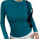 ZESICA Women's Long Sleeve Crewneck Shirts Spring Knit Slim Fitted Casual Basic Tee Sweater Tops (X-Large, Teal)