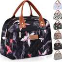HOMESPON Insulated Lunch Bag for Women Men Adults Lunch Tote with Front Pocket Lunch Box Container Cooler Bag for Work Picnic (Pink Flowers) (Floral 2)