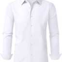 Incfott Mens White Long Sleeve Button Down Shirt Cotton Wrinkle Free Dress Shirt Solid Slim Fit Business Wedding Shirts for Men White Small