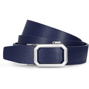 SUOSDEY Women Leather Ratchet Belt for Jeans Pants with Automatic Sliding Buckle, Adjustable Belt for Ladies, Width 1.2" (XL: fits waist size from 39"-43", 09-dark Blue (Silver))