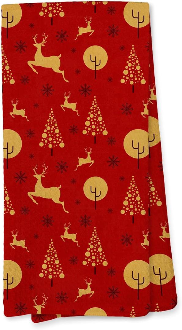 Giosve Red Christmas Reindeer Tree Kitchen Towels, Christmas Decorative Hand Towels for Bathroom, Vintage Rustic Winter Xmas Deer Tree Cactus Dish Tea Towel for Kitchen Decor, 16x24 Inch
