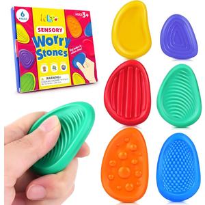 Fidget Toys Sensory Stones 6 PCS - Hard Plastic Worry Stones for Adults & Autism Kids, 11 Textured Calming Toys for Anxiety Relief, Quiet Fidget Toys for Classroom & Office (6)