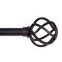 Cage 48 in. - 86 in. Adjustable Single Curtain Rod 5/8 in. Diameter in Black with Openwork Finials