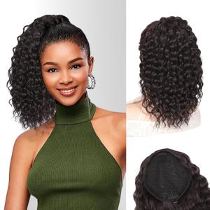 QGZ Drawstring Ponytail Extension 14 Inch Synthetic Wavy Curly Hair for Black Women Fluffy Ponytail Hair Extensions for Daily Use (Black Brown)