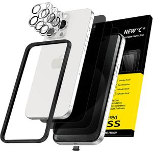 NEW'C 3x Privacy for iPhone 15 Pro Max Screen Protector (6.7 inches)+ 3x Camera Lens Protector, Sensor Protection, Case Friendly Tempered Glass Film + Dust Plug - Easy installation tool included