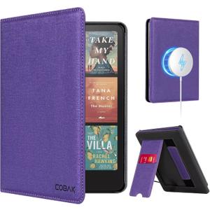 CoBak Stand Case for 7" Kindle Paperwhite 12th Gen 2024 and Kindle Colorsoft with Hand Strap - Compatible with iPhone MagSafe, for Samsung/Belkin/Anker Wireless Charging Pads, Durable, Auto Sleep Wake (*Purple)