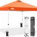 EAGLE PEAK Pop Up Canopy Tent with Wheeled Carry Bag, 8 Stakes, 4 Ropes, 4 Weight Bags, Easy Set Up Tent Canopy, 10x10 ft, 100sqft of Shade, Orange