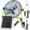 Sumind 14 Inch Portable Rechargeable Fan,15000mAh 20W Battery Powered, Solar Powered Camping Fan with Panel and Light for Outside, Home, Travel, Chicken Coop, Dog House, Shed, Greenhouse