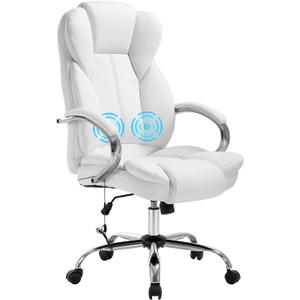 Office Chair Adjustable High Back Computer Chair PU Leather Massage Ergonomic Executive Task Rolling Swivel with Lumbar Support for Home Office, White