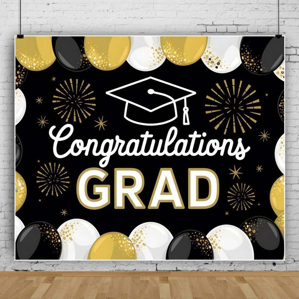 12x8ft Class of 2026 Graduation Backdrop Black and Gold Congrats Grad Backdrop Backdrops for Photography Congratulations Graduates Background College Prom Decorations for Party Photo Booth Props
