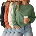 Oakgarden 4 Pack Womens Long Sleeve Cropped Sweatshirts Crew Neck Loose Fit Pullover Thermal Tops, Size S