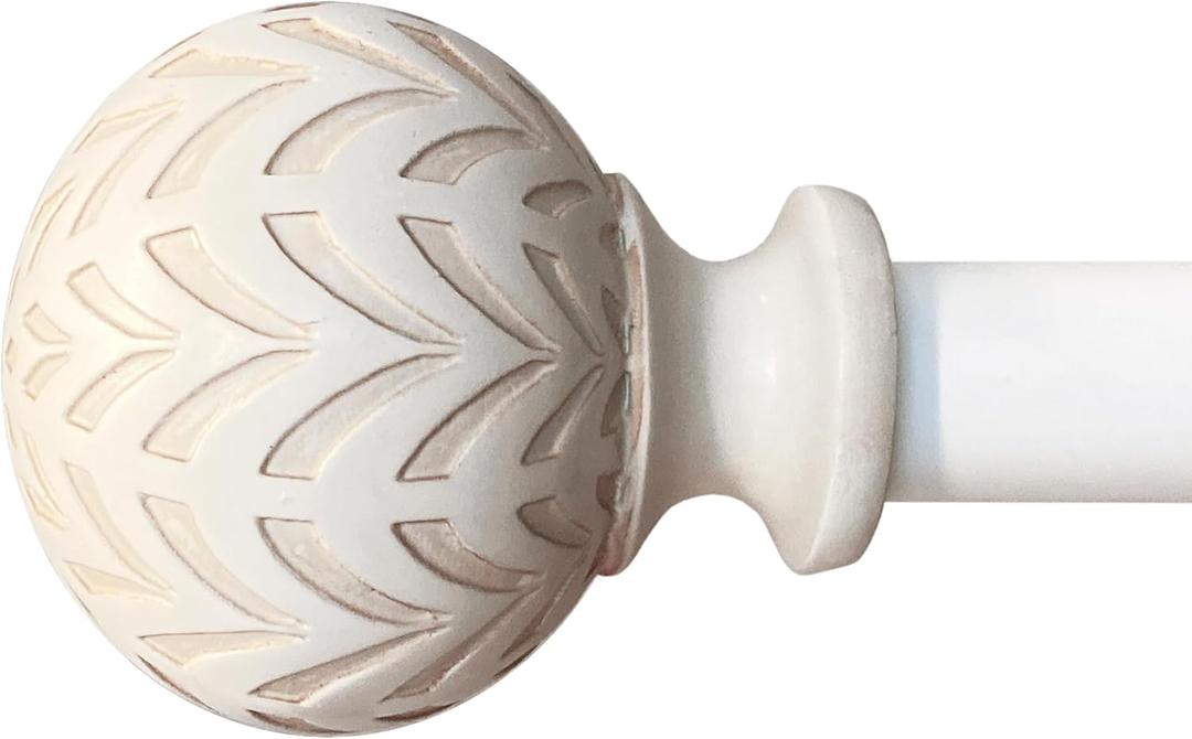 Hermosa 48-86 Inch Adjustable Curtain Rod Set, 5/8 Inch Diameter in Antique White