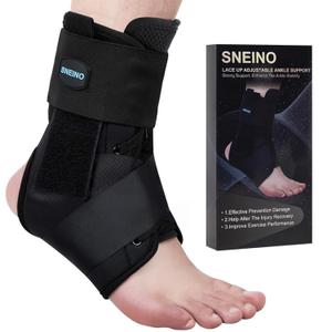 SNEINO Lace up Ankle Brace for Women & Men - Ankle Support Brace for Sprained Ankle, Ankle Stabilizer for Achilles,Tendon,Sprain,Injury Recovery, Sports, Running, Basketball, (X-Large) (Black)