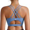 RUNNING GIRL Sports Bras for Women, Padded Sports Bra Tank Top Sexy Crisscross Back High Impact Longline Workout Yoga Bra (Medium, Ink Blue)