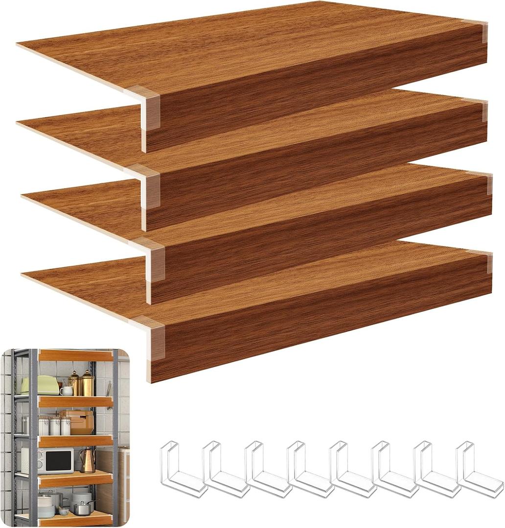 Demine 4 Pack Wire Shelf Liners, 24x12 Inch Thick Waterproof Wood Grain PVC Covers for Wire Shelving, Non-Slip & Easy to Clean Shelf Mats for Pantry, Closet, Kitchen, Bathroom