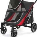 Large Dog Stroller-4 Wheel Pet Strollers for Medium Dogs or 2 Dogs- One-Click Foldable - Large Breathable Mesh & Sunroof - All Terrain Pet Stroller for Medium Senior Dog up to 88 lbs (Black-Red)