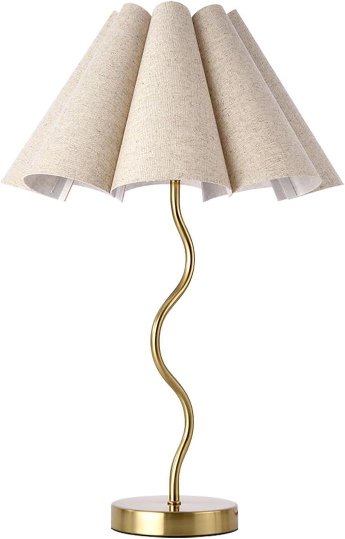 KUNJOULAM Small Table Lamp, Bedside Nightstand Lamp with Umbrella Form Fabric Lampshade, Morden Mini Desk Lamp for Bedroom Home Office Decor (Gold)