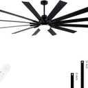 84 Inch Large Ceiling Fan with Light,12 Blades Reversible DC Ceiling Fan,6 Speeds Remote ControlDimmable 3 Color Temperatures LEDModern Black Ceiling Fans For Indoor or Covered Outdoor Use.
