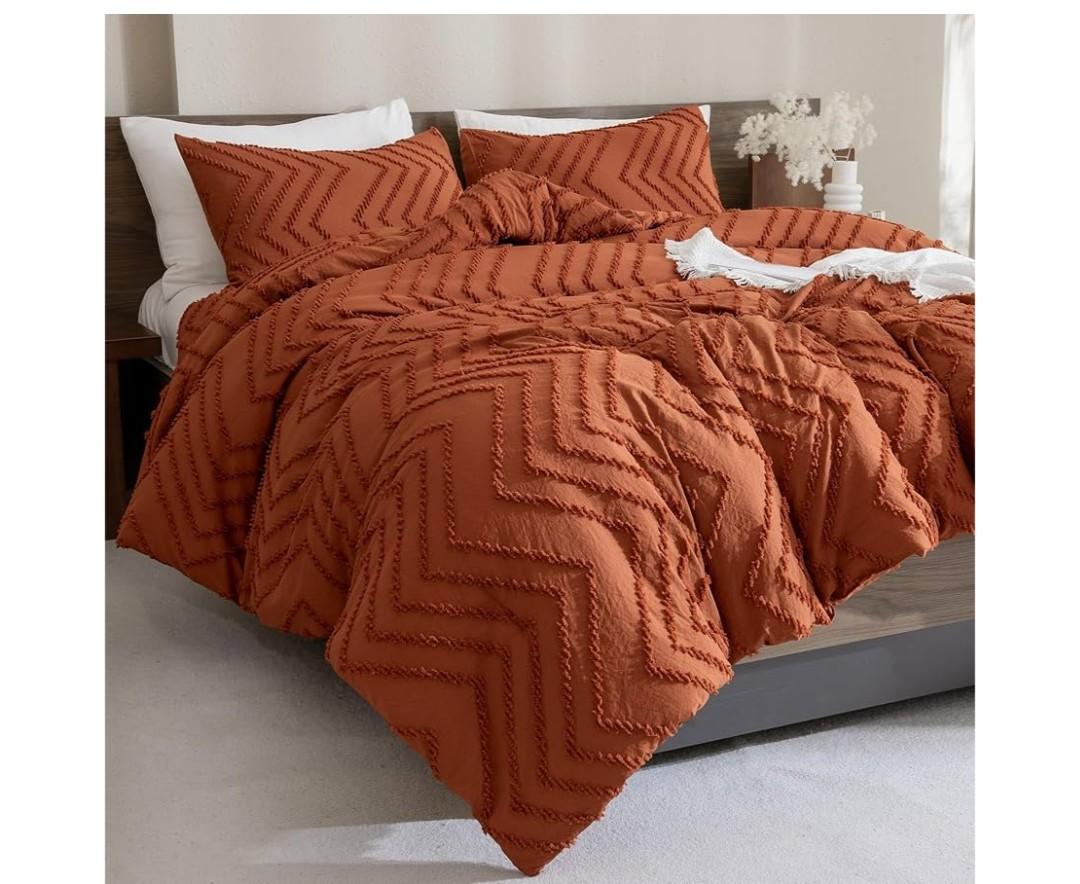 Andency Burnt Orange Twin/Twin XL Comforter Set, Twin Bed Comforter for College Dorm Girls Boys Kids Boho Terracotta Soft Warm Cute Comforter, 2 Pieces Aesthetic Chevron Bohemian Bedding Set