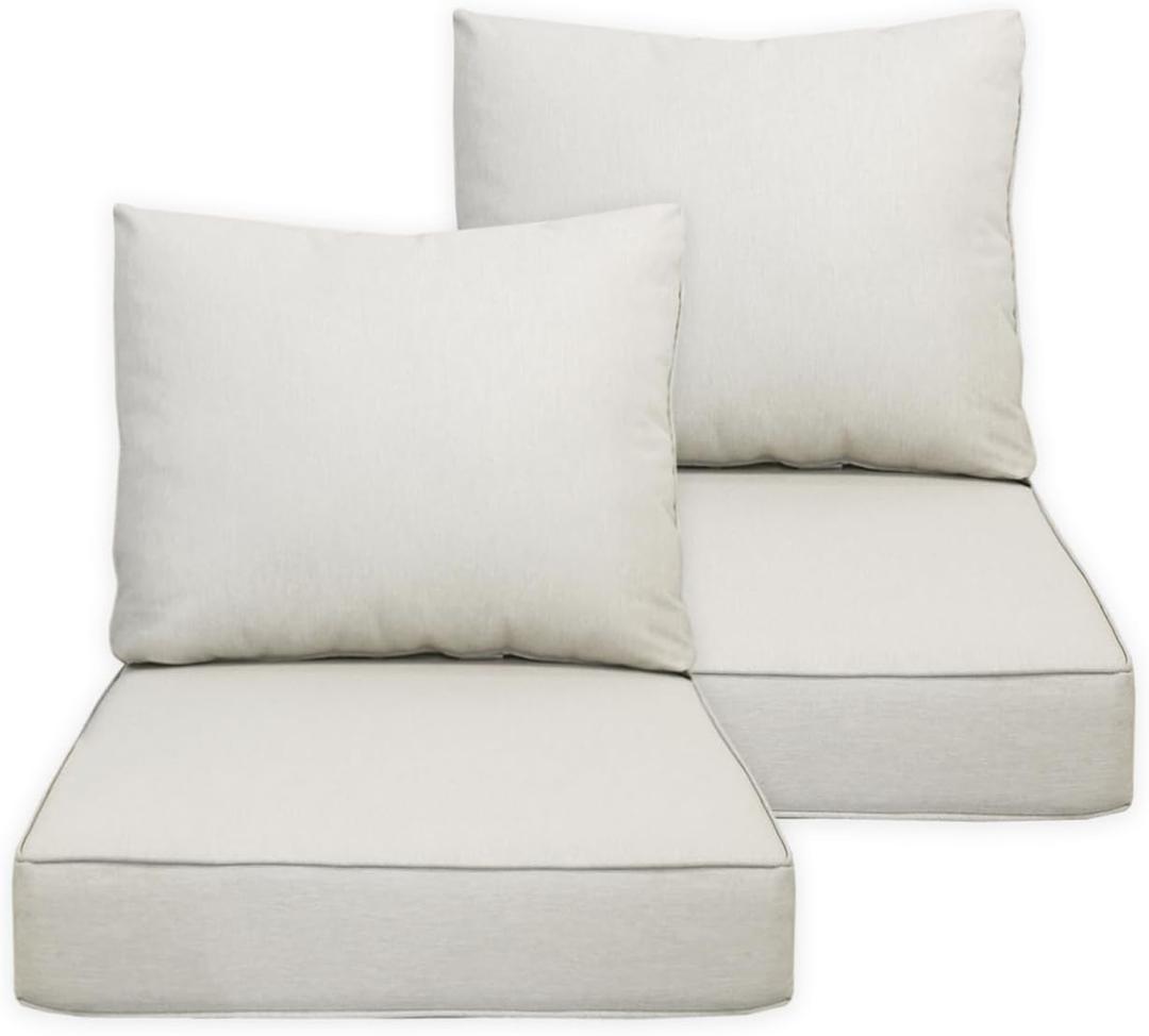 Outdoor/Indoor 23.5x25 inch Deep Seat Patio Cushions Set of 2 Resilient Foam Filling Water Repellent Stain-Resistant UV Resistant Weather Resistant Patio Cushions Almond
