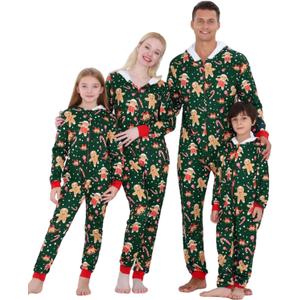 WISHU Matching Christmas Onesie Pajamas for Family, Hooded Cute Christmas PJs, Funny Xmas Holiday sleepwear for Couples and Adult (Women, M, Green Cookie) (Green, M)