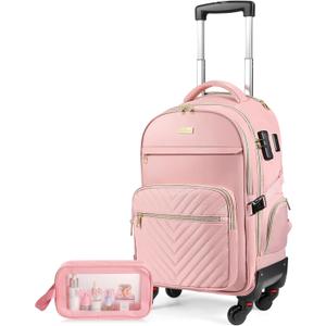 star cloud Rolling Backpack for Women, 21"x14"x9",45L Travel Backpack with Wheels and USB & Type-C Charging Ports, Fits 17.3", Water-Resistant Carry-On Luggage for Work & Travel (Pink)