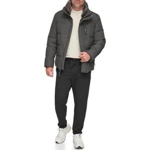 Andrew Marc Men's Mid-Length Puffer Jacket, SMOKE (FAUX FUR COLLAR), XX-Large