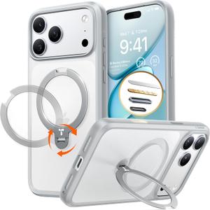 TORRAS Q3 Spin for iPhone 17 Pro Max Case with 360 Magnetic Stand, Fit for MagSafe, Camera Control, 4X Military-Grade Shockproof Case for iPhone 17 Pro Max Phone Case with Stand, Mist Grey (Gray)