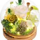 Preserved Flowers, Unique Rose flower Gifts Preserved Flower Gifts in Glass Dome for Women, Mom, Girlfriend and wife,Home Decor Gifts for Birthday, Mothers Day, Anniversary, Christmas, Wedding. (Whitegreen)
