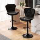 Nalupatio Modern Bar Stools Set of 2, Adjustable Faux Leather Upholstered Swivel Bar Stools, Counter Height Bar Chairs with Back for Kitchen Island, Black