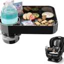 Car Seat Snack Tray for Toddlers, Square Mess-Free Car Seat Tray with Cup Holder & Dip Compartment, Travel Tray for Kids Snacks, Drinks, Fits Most Car Safety Seats (1, Black)