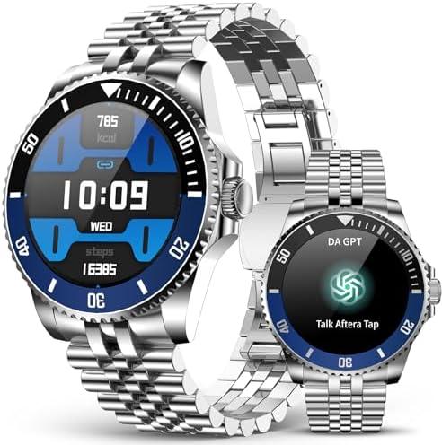 2025 DA GPT Smart Watch for Men, Heart Rate, Blood Pressure, Blood Oxygen, Sleep Monitor, 107 Sports Modes, 1.19-inch AMOLED Display, Waterproof Round Watch, Compatible Android and iOS Silver Blue