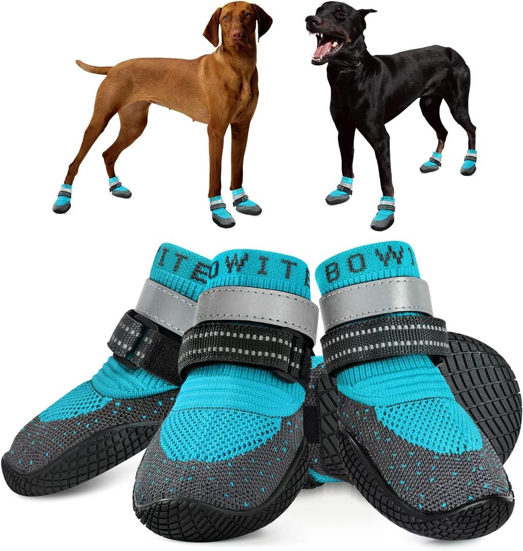 Dog Boots & Paw Protectors, Dog Shoes for Hot Pavement, Bowite Summer Winter Breathable Lightweight Fly Knit Dog Booties with Reflective Strips for Small Medium Large Dogs 4PCS/SetBlue,#3 (Size 3: Width 1.97'' (Pack of 4))