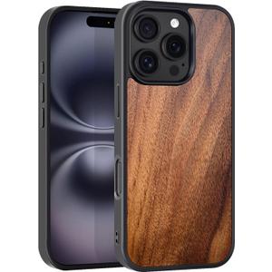 for iPhone 16 Pro Max 6.9 inch Case Wood,Compatible with MagSafe,Slim Eleghant Real Wooden Protective Cover with Rubber Bumper. (Walnut)