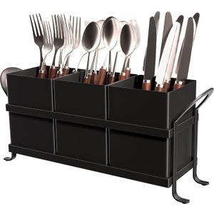Black Kitchen Utensil Holder - Elegant Silverware Holder, Versatile Picnic and Flatware Caddy, Ideal for Modern Countertop Storage Solutions