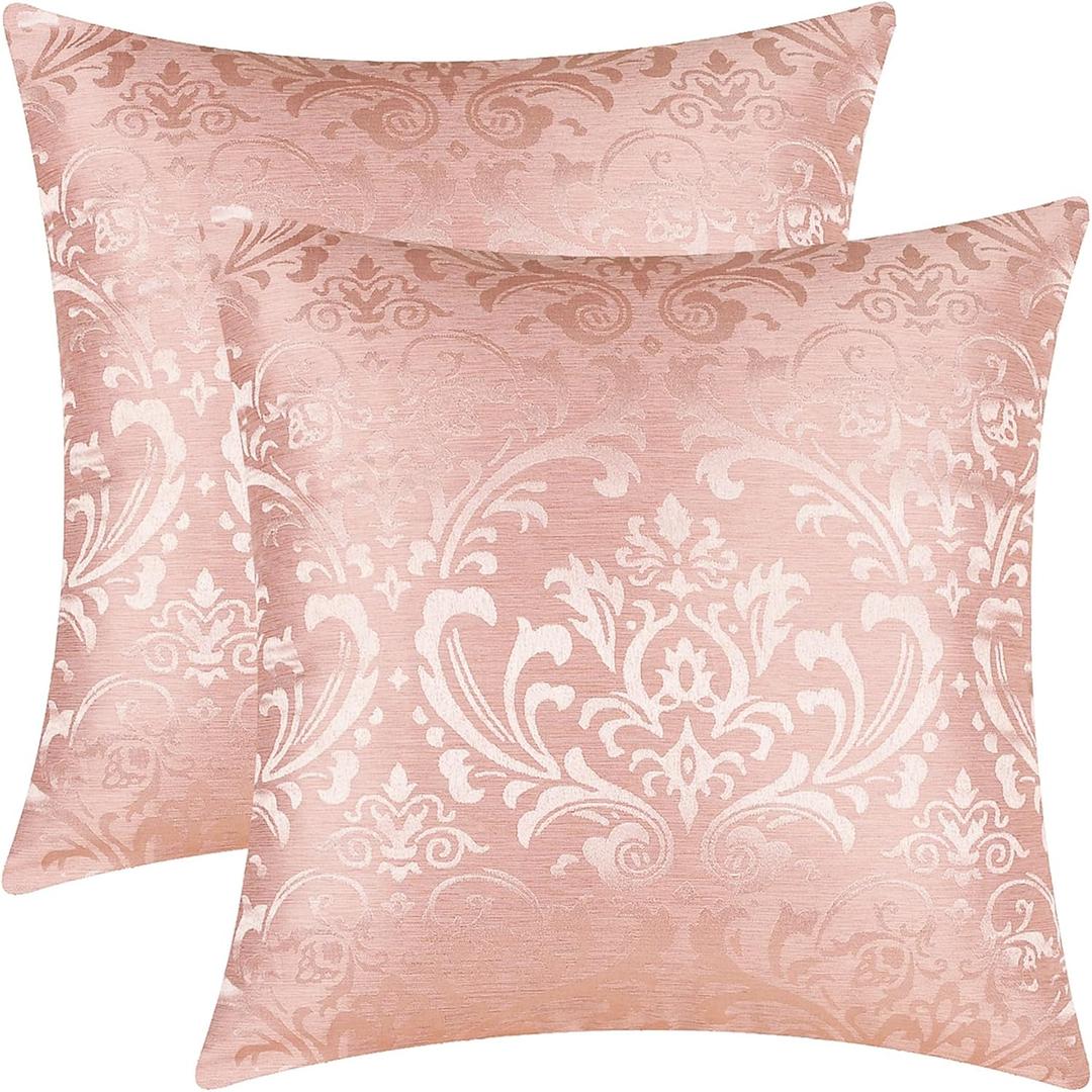 CaliTime Pack of 2 Throw Pillow Covers Cases for Couch Sofa Home Decoration Vintage Damask Floral Shining & Dull Contrast 18 X 18 Inches Dusty Pink