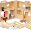 Melissa & Doug Fold and Go Wooden Barn with 7 Animal Play Figures - Farm Animals Barn Toy, Portable Toys, Farm Toys for Kids and Toddlers Ages 3+