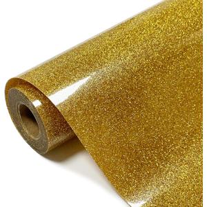 SCZENQI Glitter HTV Heat Transfer Vinyl Rolls- 10" x 8ft. Glitter HTV for Shirts. Iron on Vinyl and Heat Transfer Vinyl for All Cutters Machines. Easy to Cut & Weed Heat Vinyl Designs (Gold)