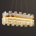 39.3''Gold Modern LED Crystal Chandelier- Contemporary Chandelier Light Fixture,Luxury Adjustable Height Chandeliers,3 Colors Dimmable Pendant Ceiling Light for Dining Room Foyer With Remote Control