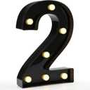 Pooqla Decorative Led Light Up Number Letters, Black Plastic Marquee Number Lights Sign for 2nd 21th Birthday Party Wedding Decor Battery Operated Black Decoration 2