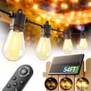 Addlon 54FT(48+6) Solar String Lights Outdoor Waterproof with USB Charging & Remote Control - Dimmable Solar Power Patio Lights with LED Bulbs for Porch, Garden, Yard, Market, Bistro - Last for 20+Hrs